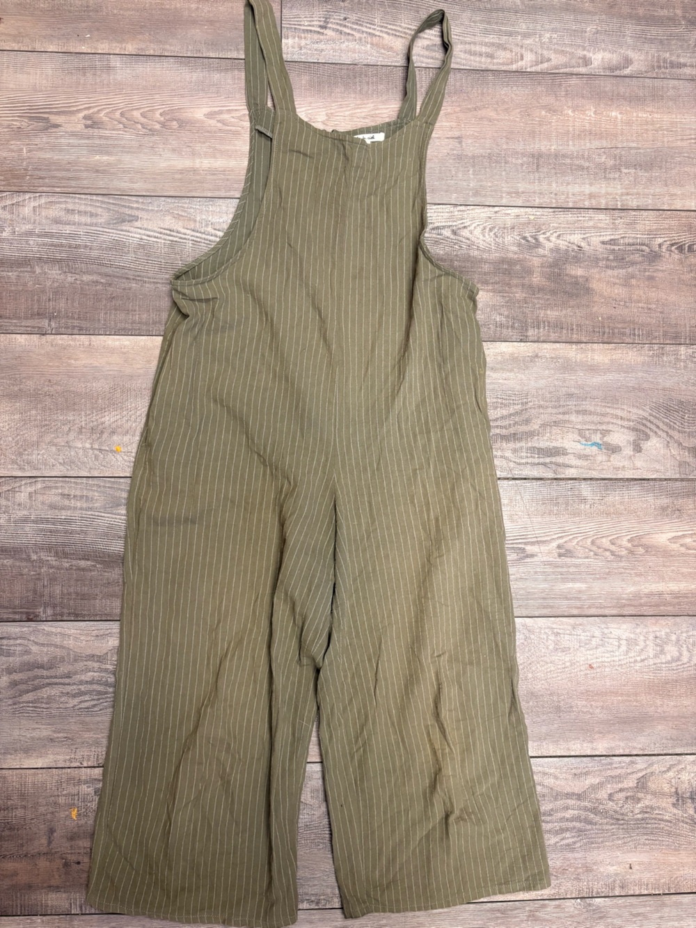 bleuh ciel Women’s MD Olive Pinstripe Sleeveless Jumpsuit